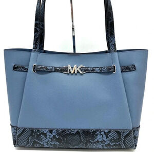 Michael Kors Reed Large Tote Bag Denim Snakeskin Blue